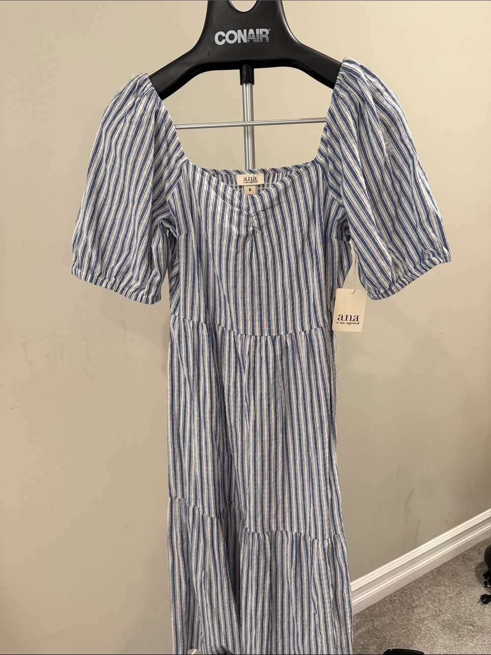 a.n.a Blue & White Striped Square Neck Maxi Dress. Cotton